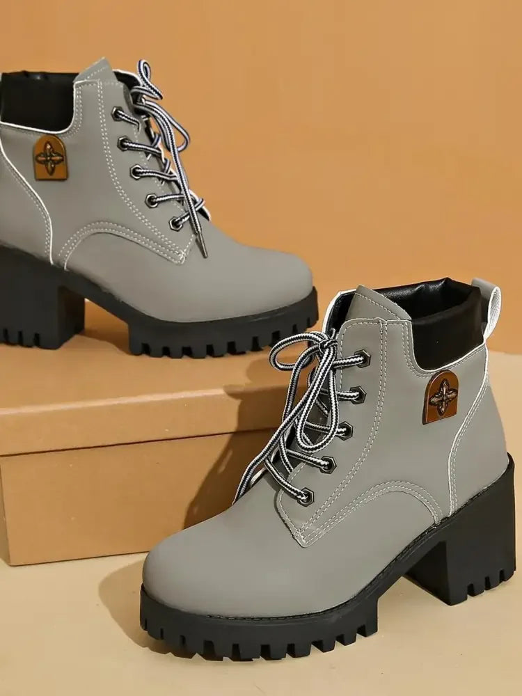 Lace Up Block Heel Boots