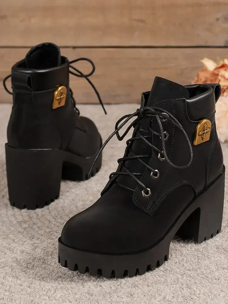 Lace Up Block Heel Boots