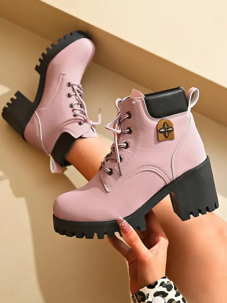 Lace Up Block Heel Boots