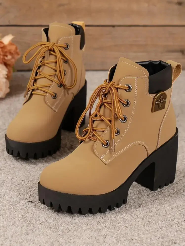 Lace Up Block Heel Boots