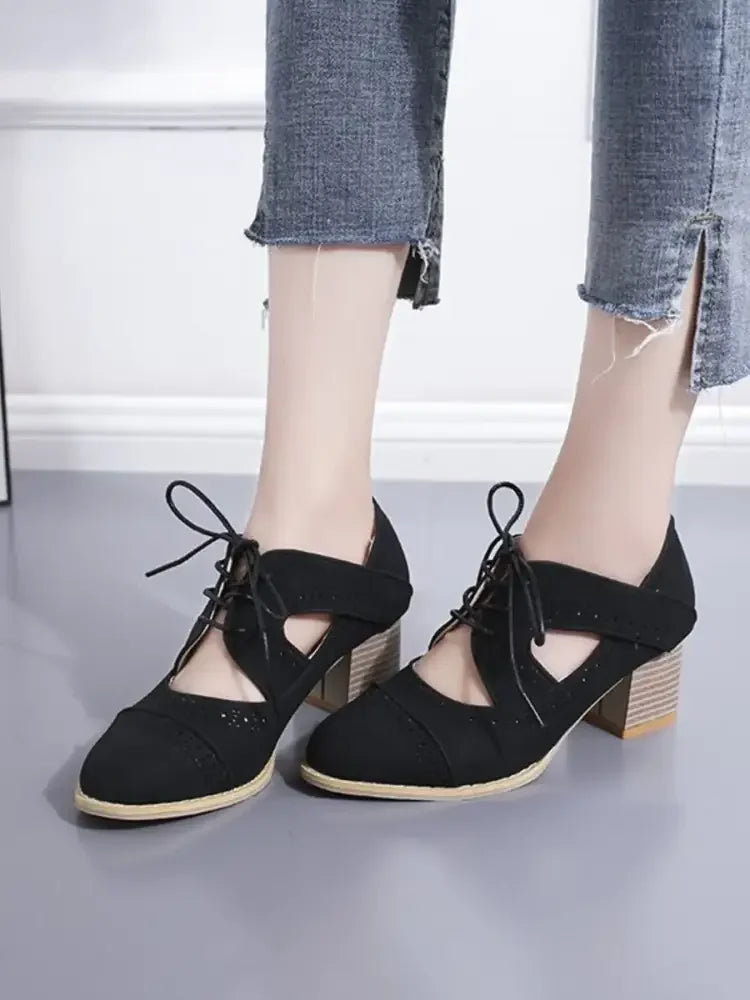 Lace-Up Block Heel Pumps