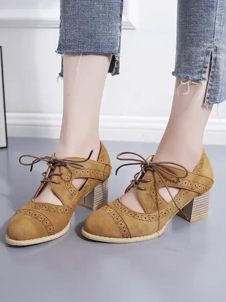 Lace-Up Block Heel Pumps