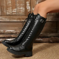 Lace Up Block Heels Boots - Update AvenueTrendsi100600749551105100600749551105Lace Up Block Heels BootsBlack