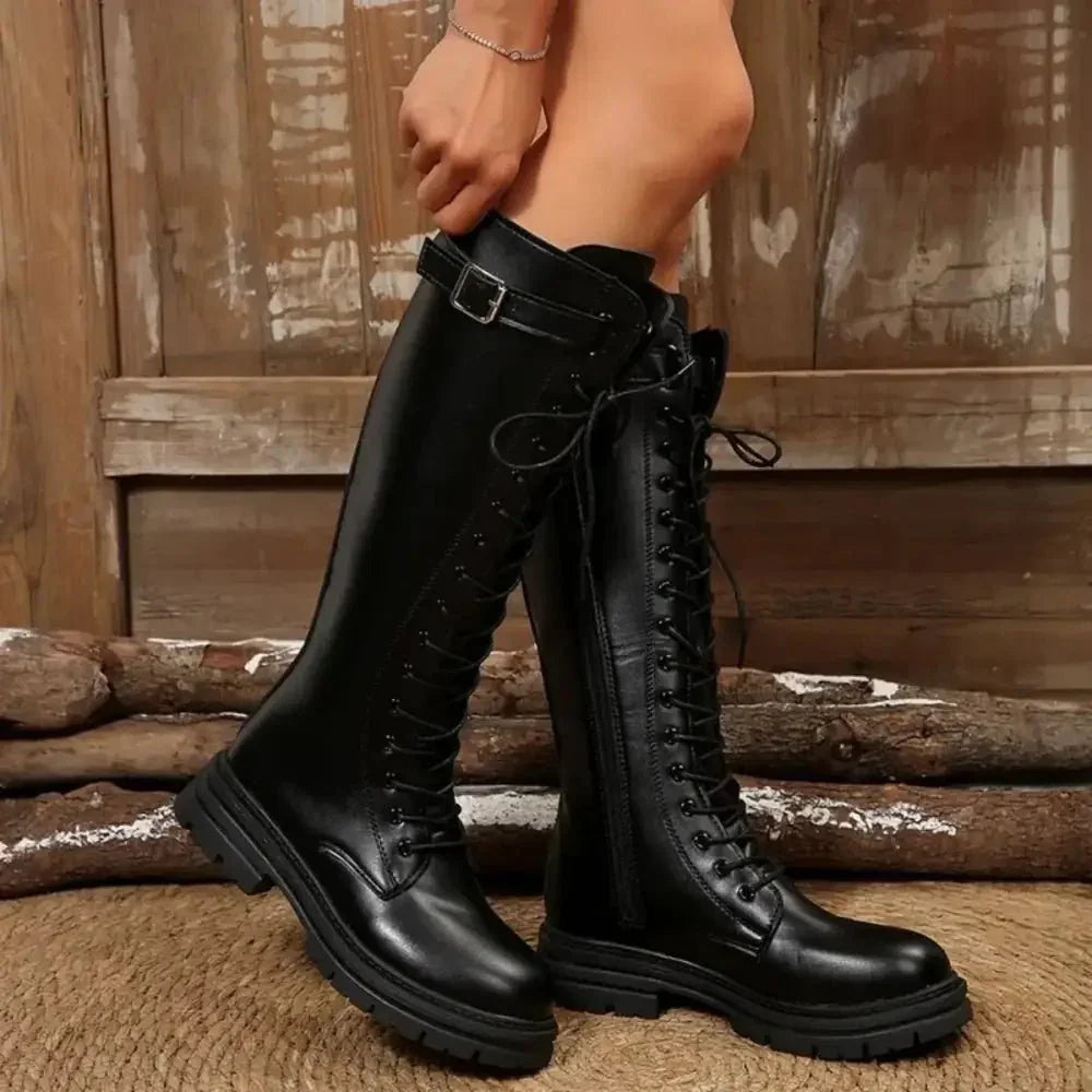 Lace Up Block Heels Boots - Update AvenueTrendsi100600749551105100600749551105Lace Up Block Heels BootsBlack