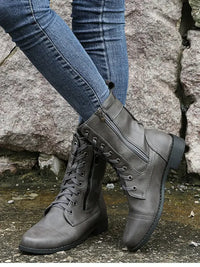 Lace-Up Boots with Side Zipper