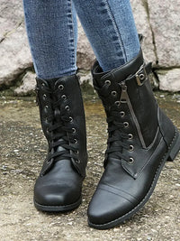 Lace-Up Boots with Side Zipper