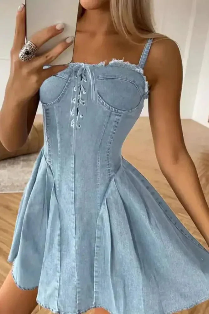 Lace Up Denim Cami Dress - Update AvenueDenim Dresses & SkirtsTrendsi1001004077115091001004077115097bb337cc - 8c8a - 4ac0 - adc5 - 92c87dce2522 - Max - OriginLight Blue