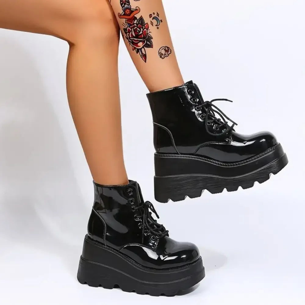 Lace Up Platform Wedge Boots