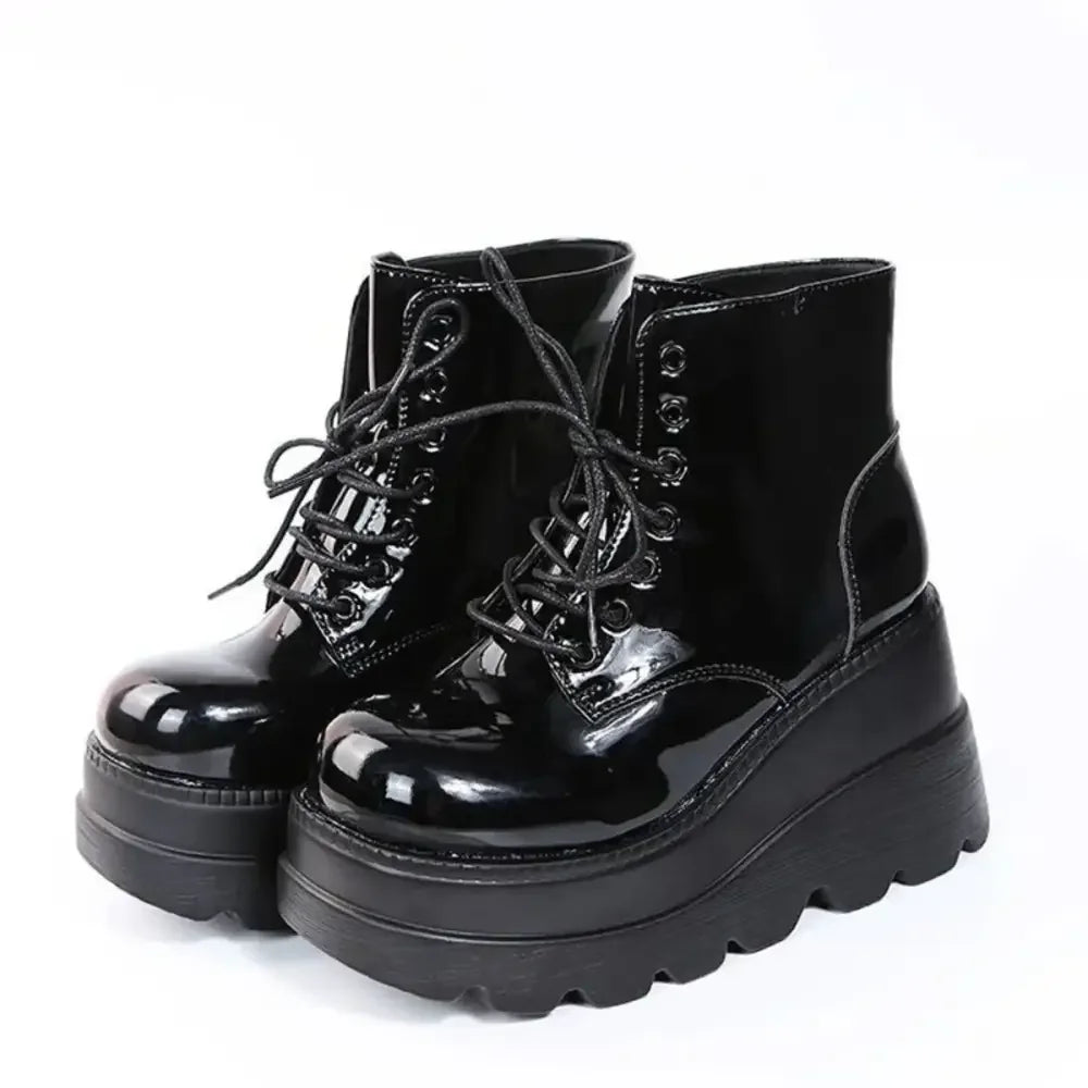 Lace Up Platform Wedge Boots