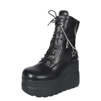 Lace Up Platform Wedge Boots