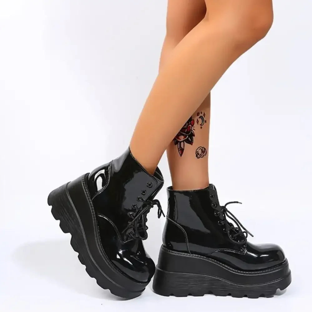 Lace Up Platform Wedge Boots