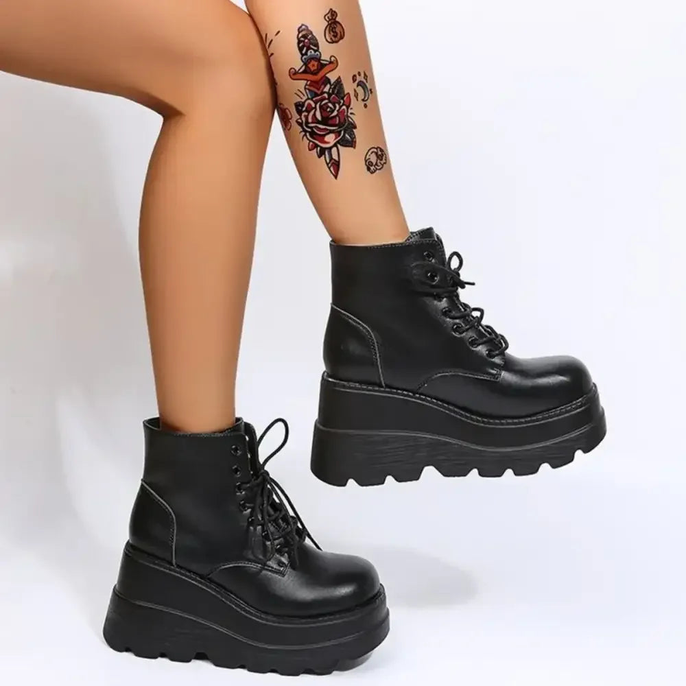 Lace Up Platform Wedge Boots