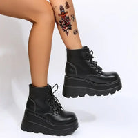 Lace Up Platform Wedge Boots
