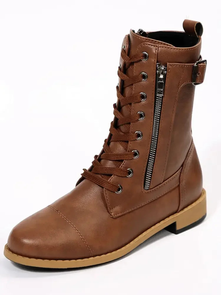 Lace Up Round Toe Boots