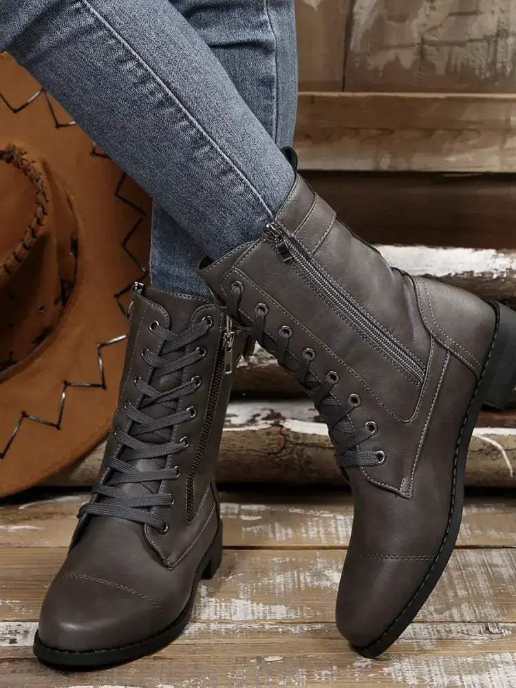 Lace Up Round Toe Boots