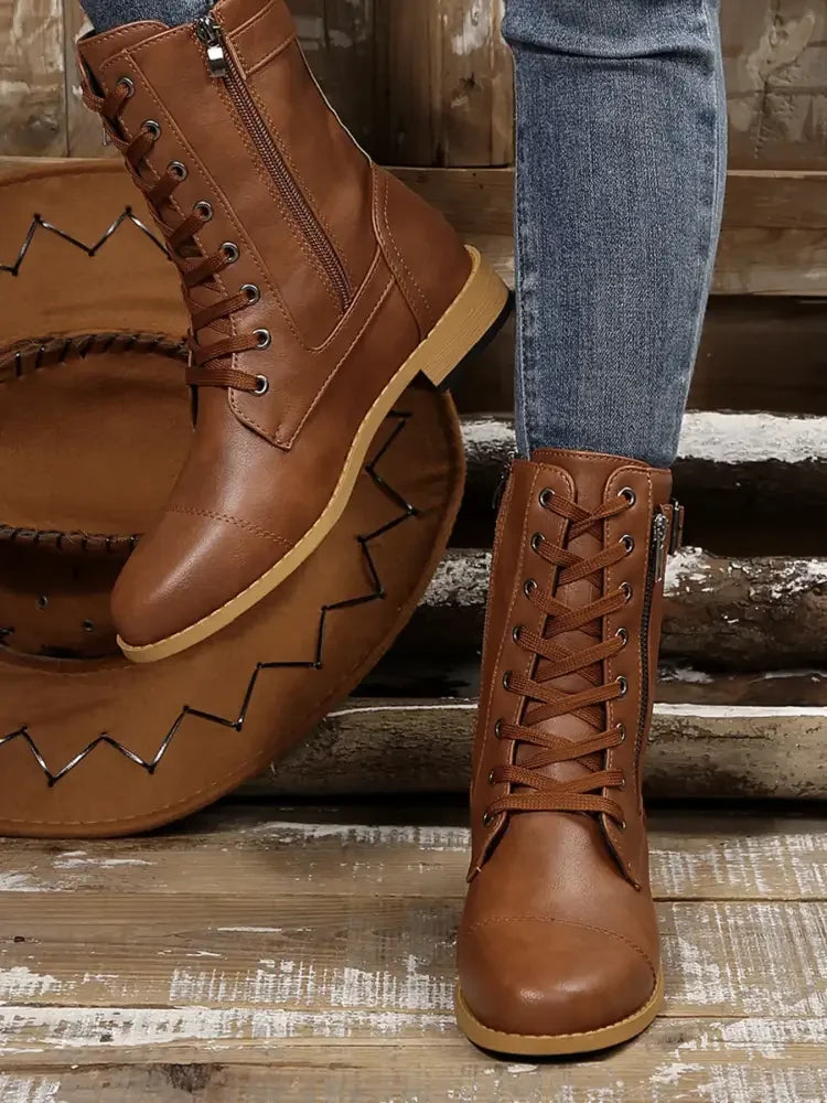 Lace Up Round Toe Boots