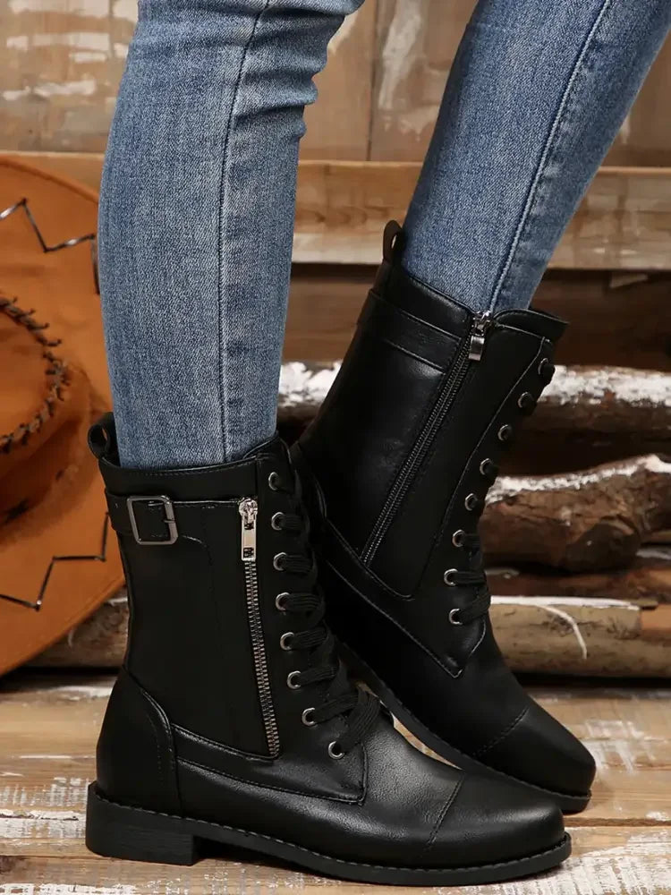 Lace Up Round Toe Boots