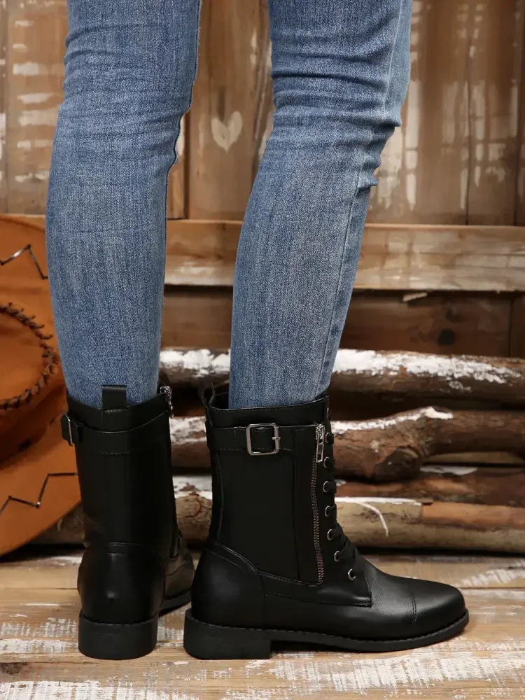 Lace Up Round Toe Boots