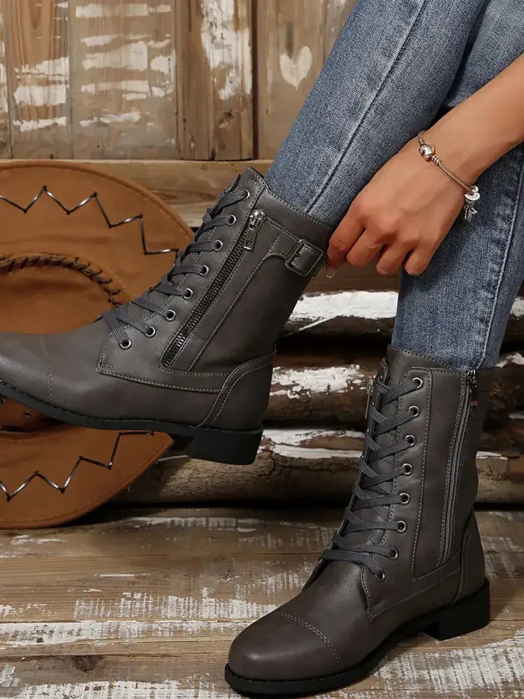 Lace Up Round Toe Boots