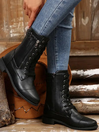 Lace Up Round Toe Boots