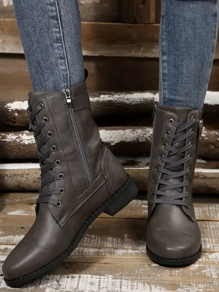 Lace Up Round Toe Boots