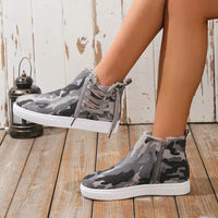 Lace-Up Round Toe Canvas Boots with Side Zip
