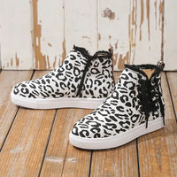 Lace-Up Round Toe Canvas Boots with Side Zip