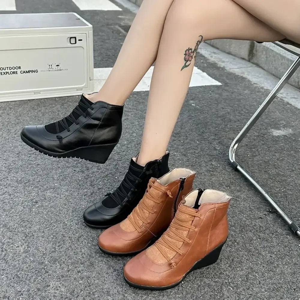 Lace Up Wedge Boots