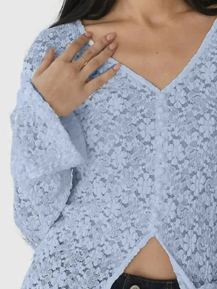 Lace V - Neck Flare Sleeve T-Shirt - Update AvenueT-ShirtsTrendsi100100151474191100100151474191a7a6deb3 - 104f - 4219 - 8ced - 73c2bf103683 - Max - OriginLight Blue