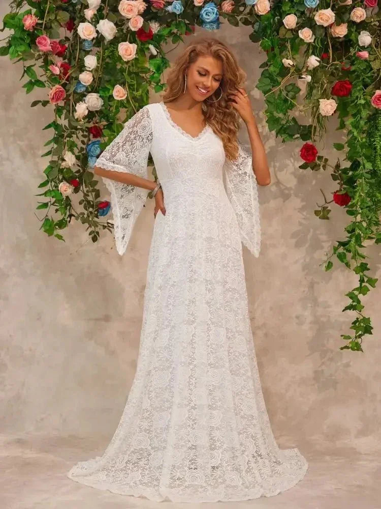 Lace V - Neck Floor length Dress - Update AvenueCocktail DressesTrendsi100100557631739100100557631739Lace V - Neck Floor length DressWhite