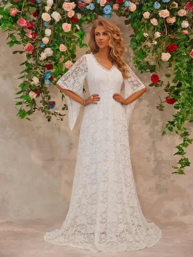 Lace V - Neck Floor length Dress - Update AvenueCocktail DressesTrendsi100100557631739100100557631739Lace V - Neck Floor length DressWhite