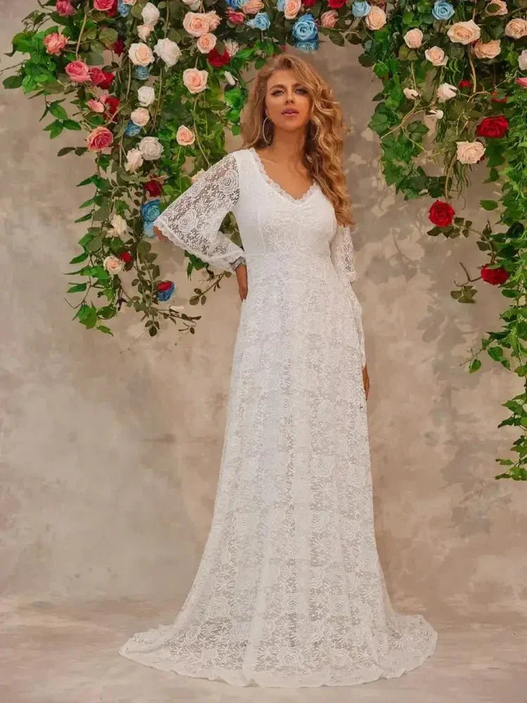 Lace V - Neck Floor length Dress - Update AvenueCocktail DressesTrendsi100100557631739100100557631739Lace V - Neck Floor length DressWhite
