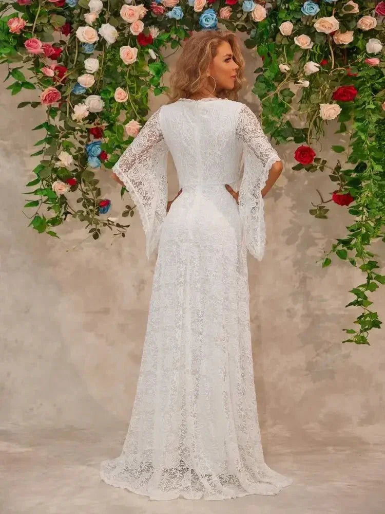 Lace V - Neck Floor length Dress - Update AvenueCocktail DressesTrendsi100100557631739100100557631739Lace V - Neck Floor length DressWhite