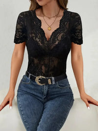 Lace V - Neck Short Sleeve Top - Update AvenueT-ShirtsTrendsi1001001323574741001001323574745f0cd5696ae44a79b2f3a1d02283febd - Max - OriginBlack