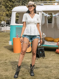 Lace V - Neck Short Sleeve Top - Update AvenueBoho VibesTrendsi10010027714178710010027714178764411d70 - 88fa - 4d53 - 9835 - 82d8020f9931 - MaxWhite