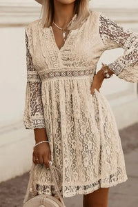Lace V - Neck Three - Quarter Sleeve Dress - Update AvenueEffortless Elegance: DressesTrendsi1001001106724371001001106724371393d1fa - f038 - 46d3 - a43b - 4cd7b34afc0f - MaxTan