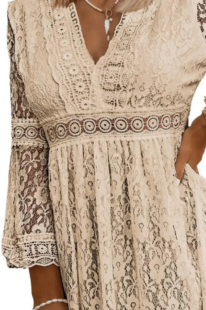 Lace V - Neck Three - Quarter Sleeve Dress - Update AvenueEffortless Elegance: DressesTrendsi1001001106724371001001106724373df893f4 - 7a19 - 44a1 - a491 - 2684525a189d - MaxTan