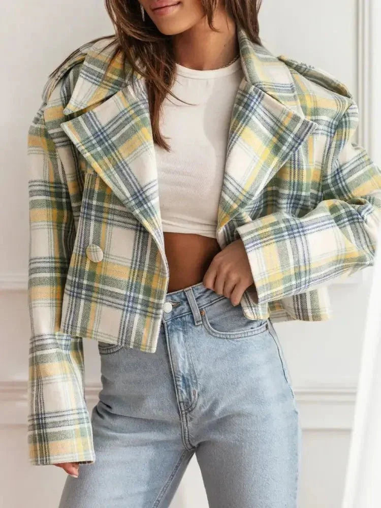 Lapel Collar Plaid Cropped Jacket - Update AvenueTrendsi1001007556919421001007556919428d9e8510 - cfdf - 4dc2 - bd61 - 9da256320bf1 - MaxLight Yellow