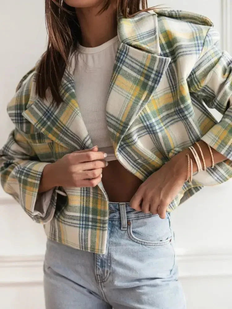 Lapel Collar Plaid Cropped Jacket - Update AvenueTrendsi100100755691942100100755691942654880d3 - f236 - 4671 - 8e8f - ee785cacb2ca - MaxLight Yellow