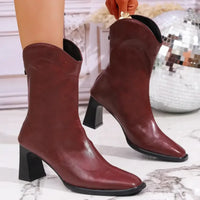 Leather Block Heel Boots