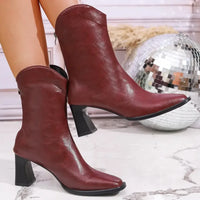 Leather Block Heel Boots