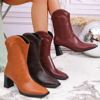 Leather Block Heel Boots