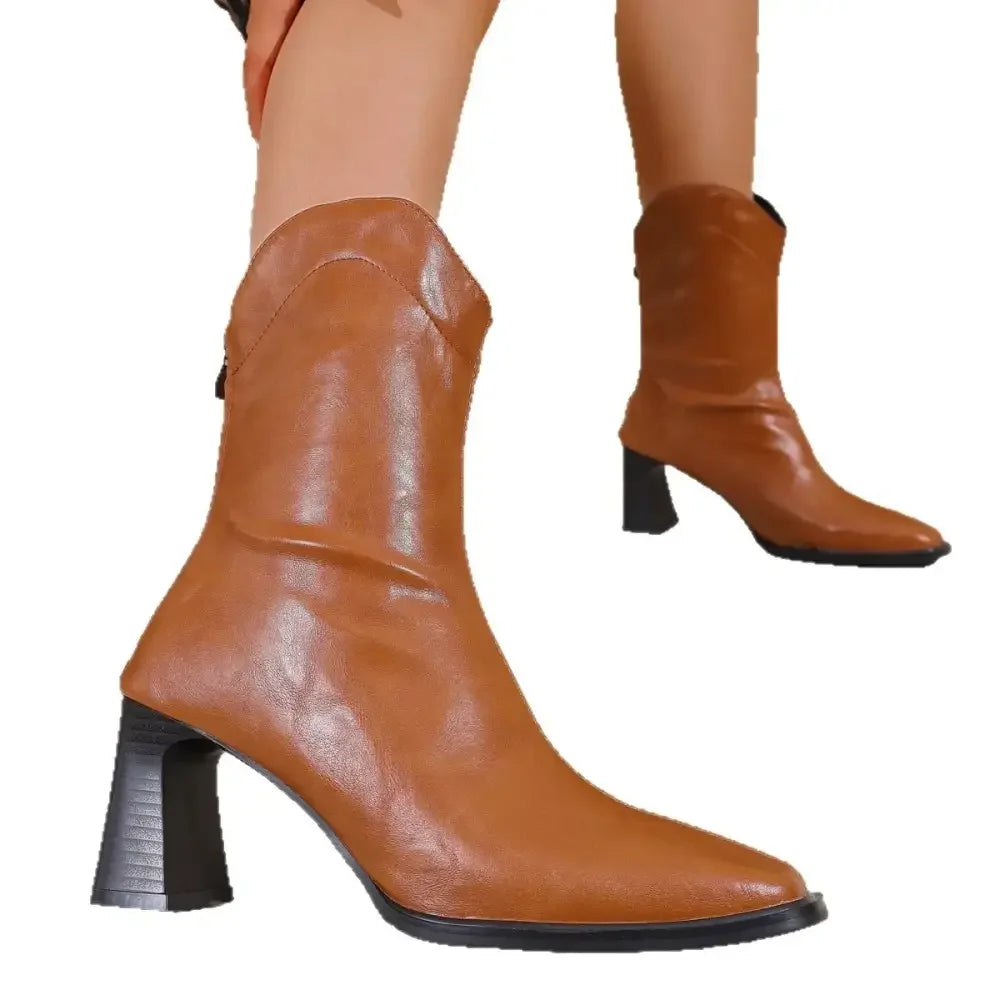 Leather Block Heel Boots