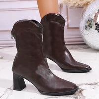 Leather Block Heel Boots