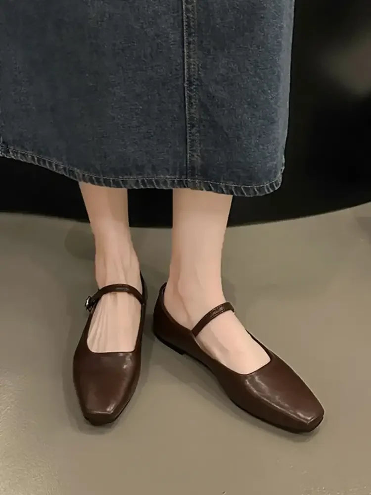 Leather Buckle Mary Jane Loafers