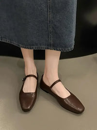 Leather Buckle Mary Jane Loafers