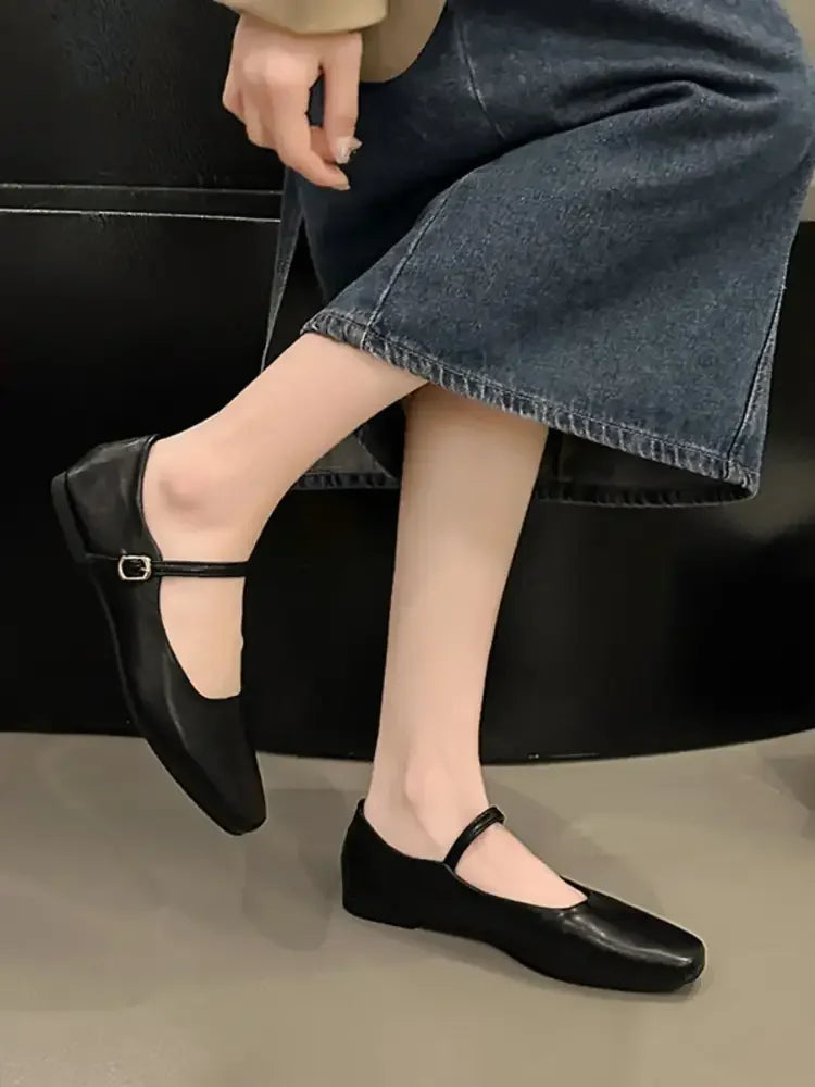 Leather Buckle Mary Jane Loafers