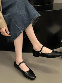Leather Buckle Mary Jane Loafers