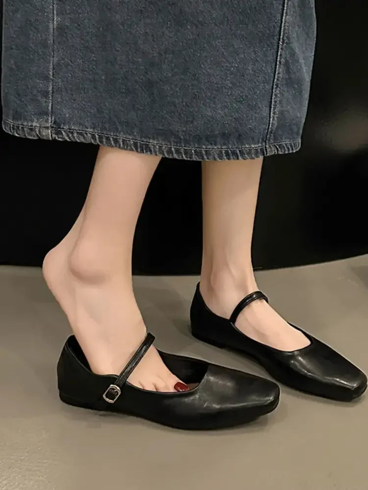 Leather Buckle Mary Jane Loafers