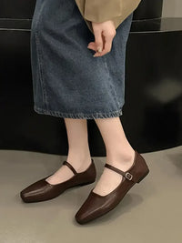 Leather Buckle Mary Jane Loafers
